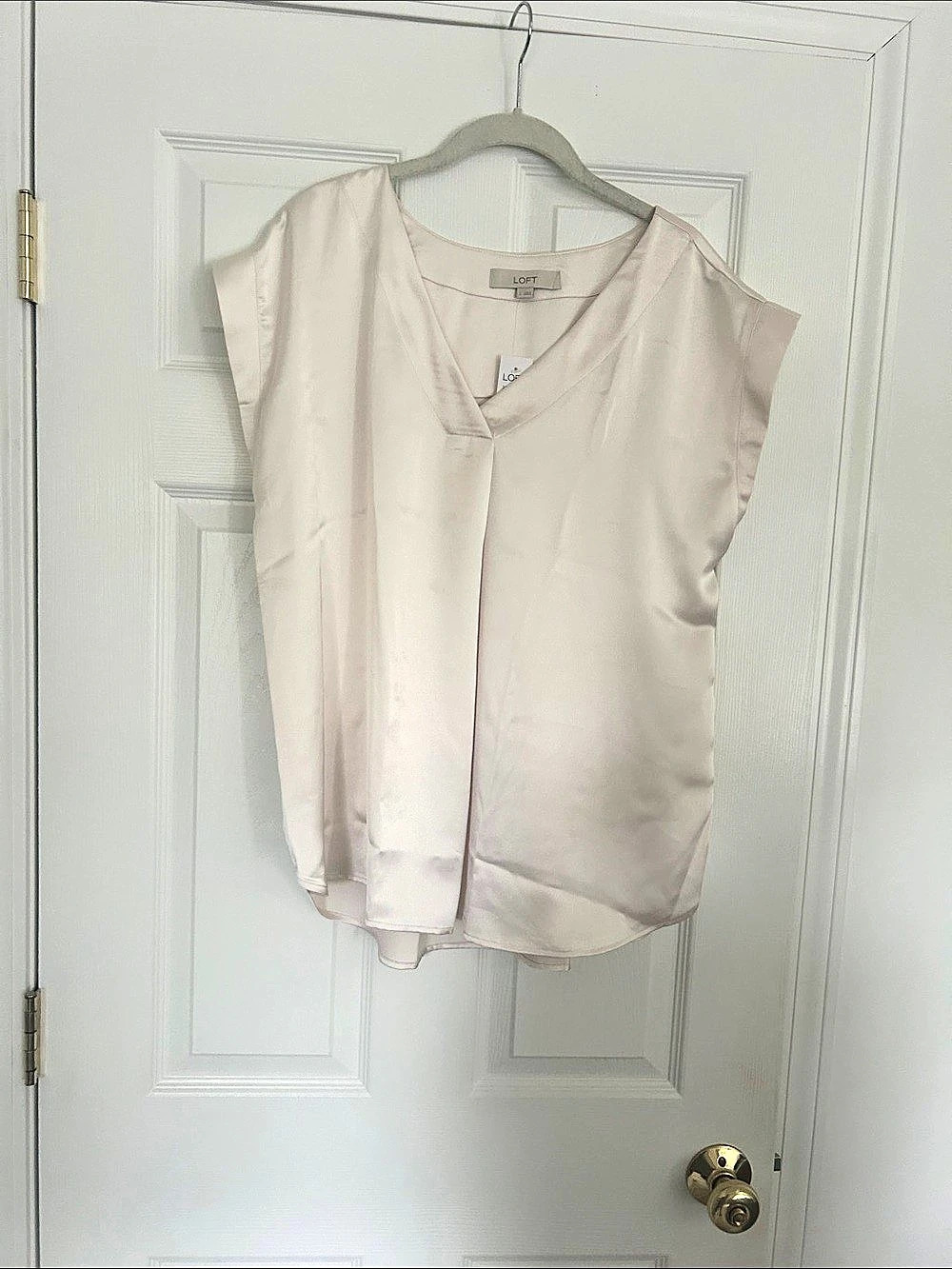 LOFT Satin V-Neck Blouse Women's White